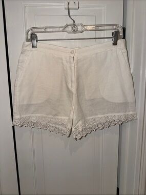 High-Waist White Lace-Trim Women's Shorts